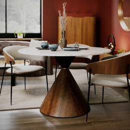 Stoneware and wood effect round table - Cono - Kare Design