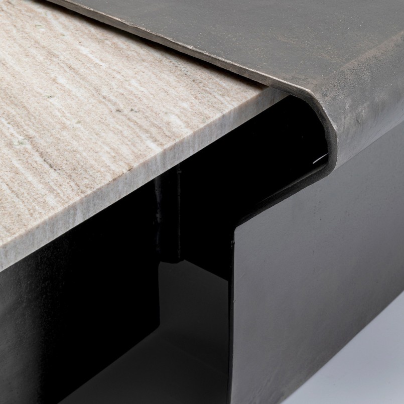 Marble and aluminium coffee table 142x70cm - Montagna - Kare Design