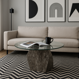 Table basse en acier imitation roche et verre - Rocky - Kare Design