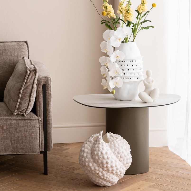 Table d'appoint en grès blanc et acier noir - Paso - Kare Design