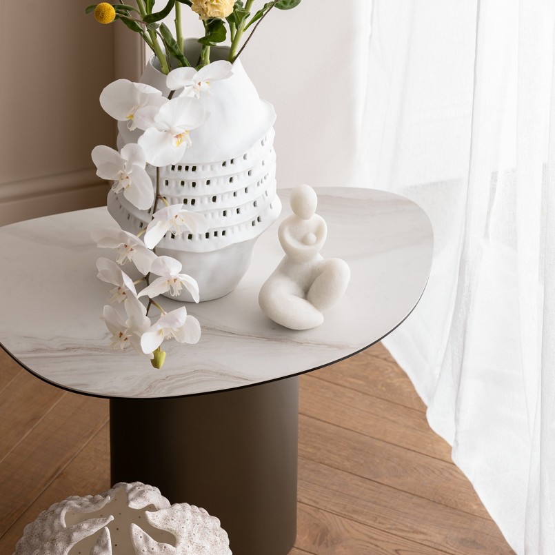 Table d'appoint en grès blanc et acier noir - Paso - Kare Design