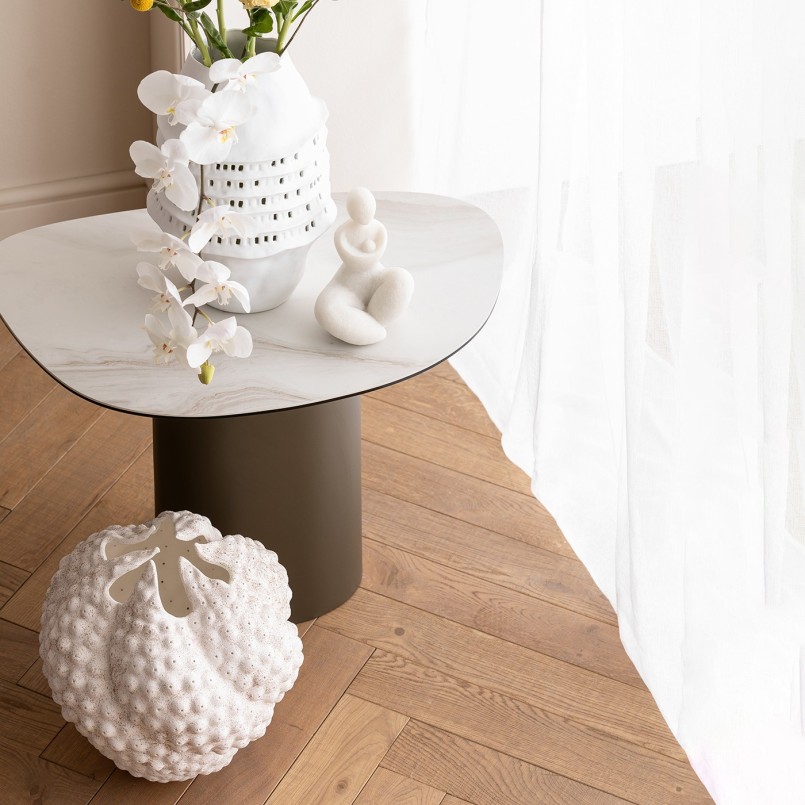 Table d'appoint en grès blanc et acier noir - Paso - Kare Design
