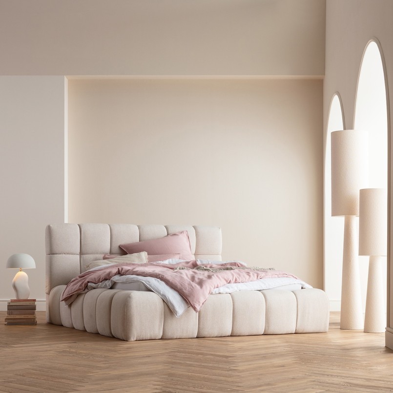 Floor lamp in curly beige linen - Marleen - Kare Design