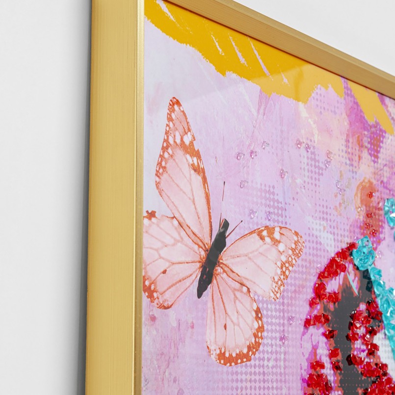 Tableau muse mexicaine rose strass et papillons - La Viva - Kare Design