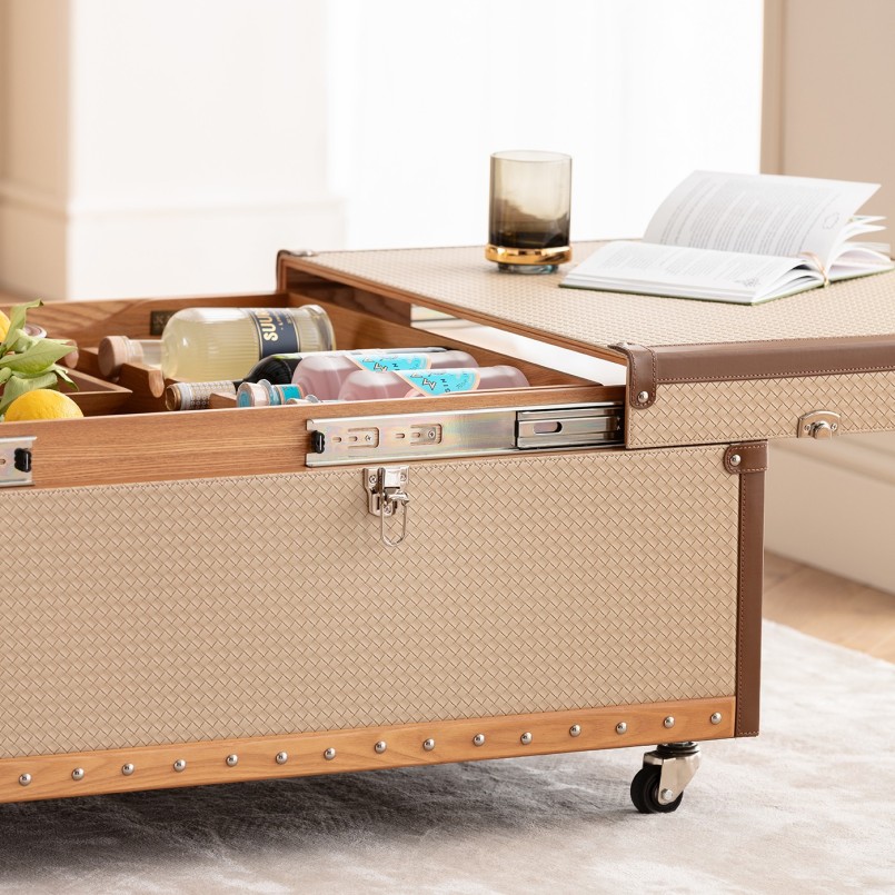 Table basse coffre bar simili tressé beige - Venezia - Kare Design