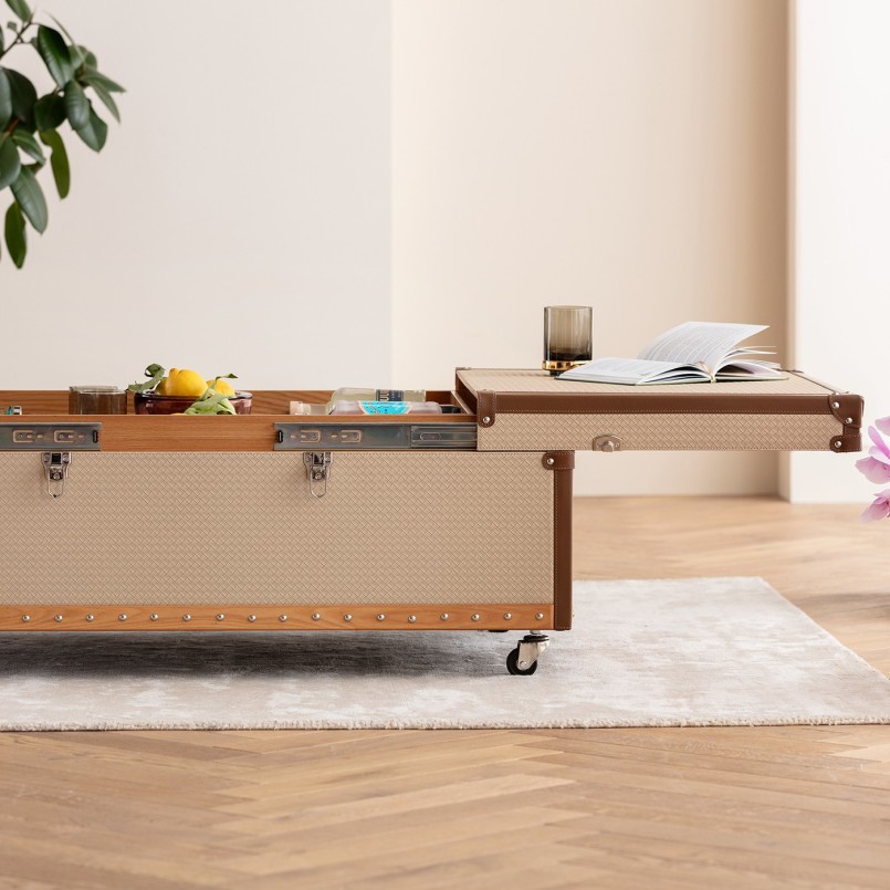 Table basse coffre bar simili tressé beige - Venezia - Kare Design