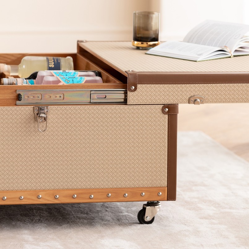 Table basse coffre bar simili tressé beige - Venezia - Kare Design