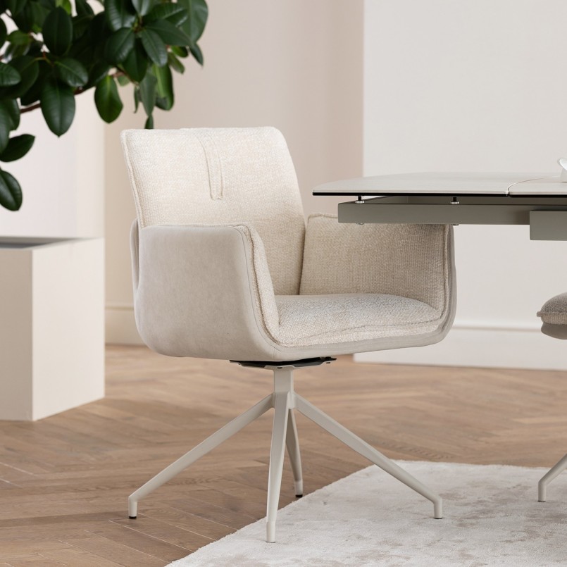 Chaise avec accoudoirs pivotante crème - Hilla - Kare Design