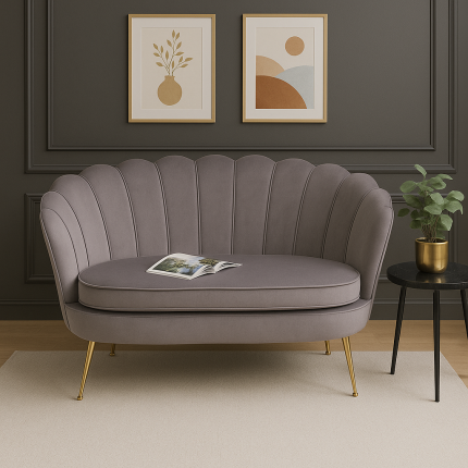 Sofa Water Lily 2-Seater grey velvet and gold Kare Design Sofa Water Lily 2-Seater grey velvet and gold Kare Design