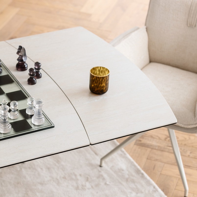 Table à rallonges beige en grès et acier - Lana - Kare Design