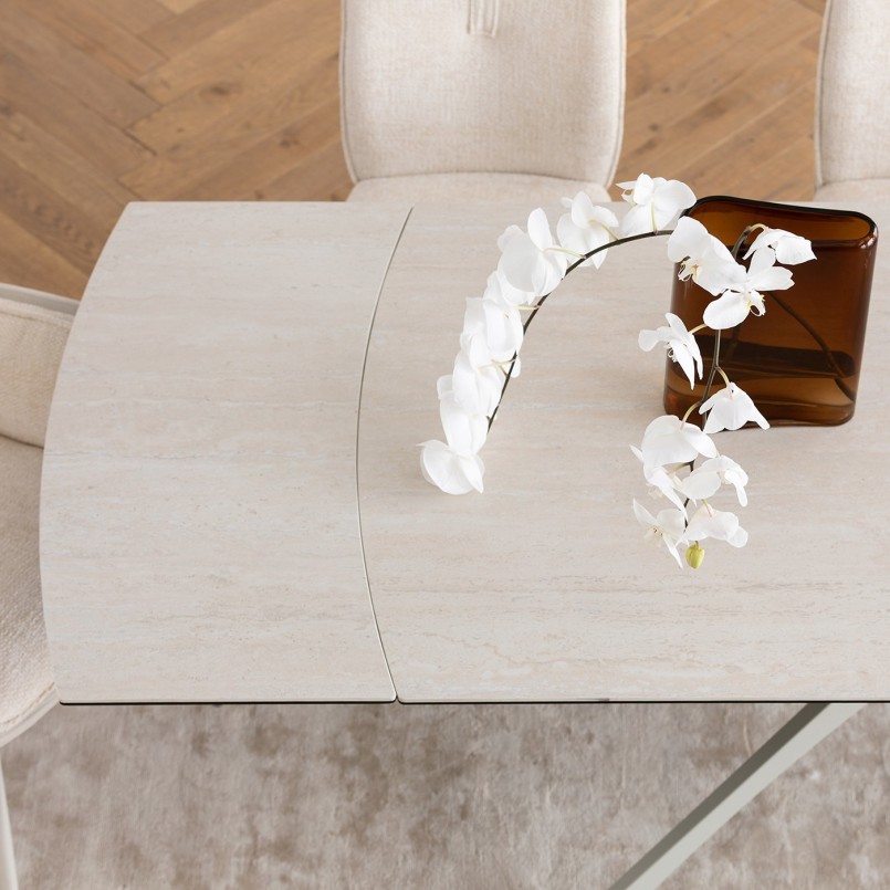 Table à rallonges beige en grès et acier - Lana - Kare Design