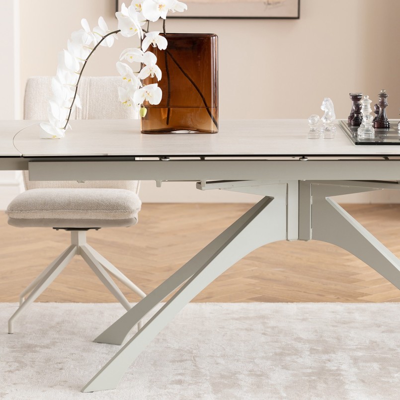 Table à rallonges beige en grès et acier - Lana - Kare Design