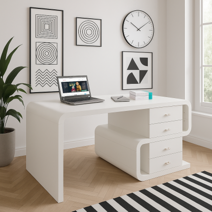 Bureau Snake blanc 4 tiroirs 150x70cm Kare Design Bureau Snake blanc 4 tiroirs 150x70cm Kare Design