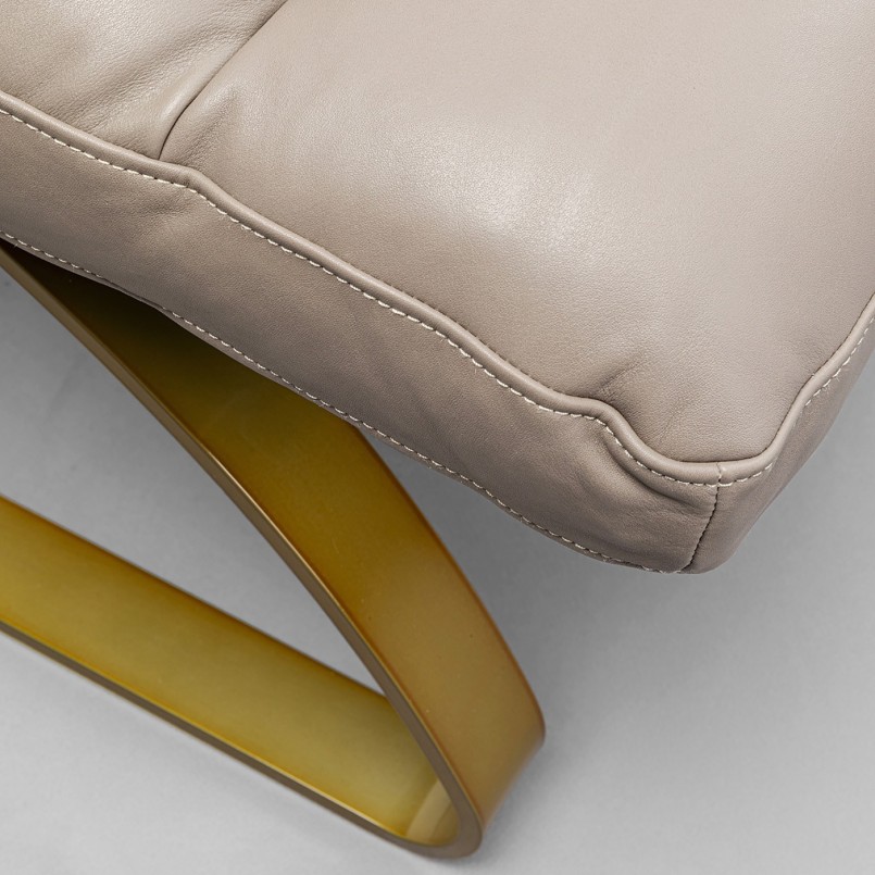 Leather and gold-plated steel armchair and footrest - Novel - Kare Design
