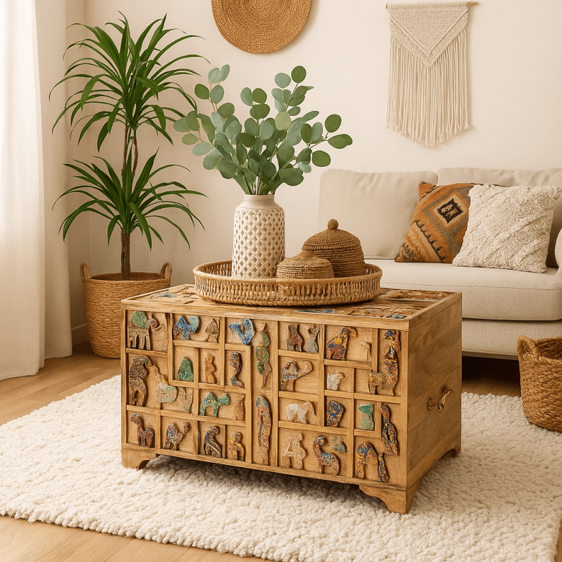 Coffre en bois sculpté motifs animaux - Zoo - Kare Design