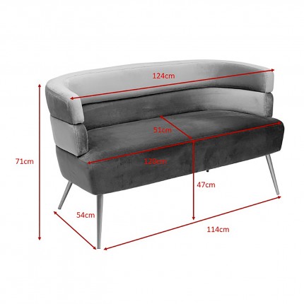 Sofa Sandwich 2-Seater Velvet Grey Kare Design