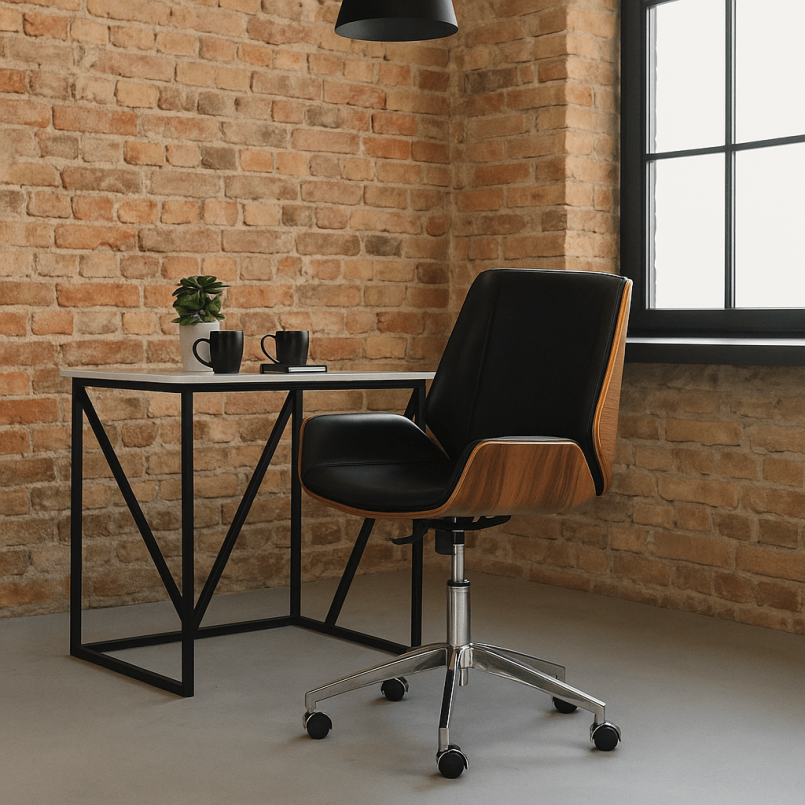 Chaise de bureau pivotante noire à roulettes - Rouven - Kare Design
