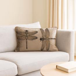 Coussin marron brillant libellules dorées et noires - Kare Design