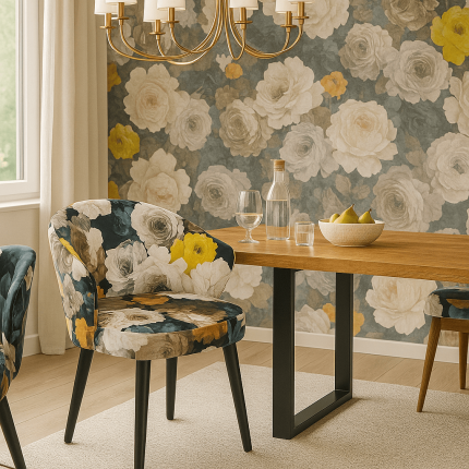 Chaise avec accoudoirs Pivoines jaunes Kare Design
