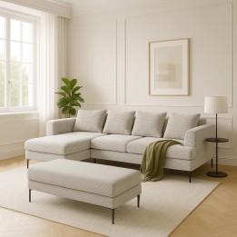 Grey ribbed fabric and black steel bench - Gianna Cord - Kare Design