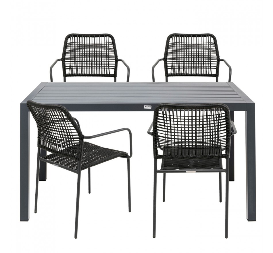 Ensemble de jardin Madagascar table et 4 chaises noires Kare Design Ensemble de jardin Madagascar table et 4 chaises noires Kare Design