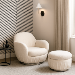 Cream curly swivel armchair with armrests - Nube - Kare Design