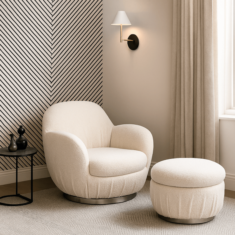 Cream curly swivel armchair with armrests - Nube - Kare Design
