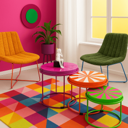 Fauteuil rétro vert et bleu - Ally - Kare Design