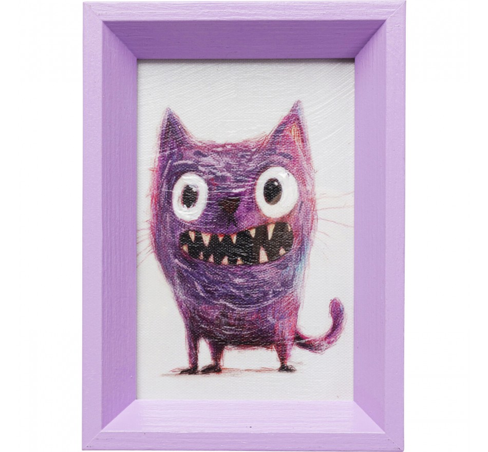 Tableau Frame chat monstre violet 13x18cm Kare Design
