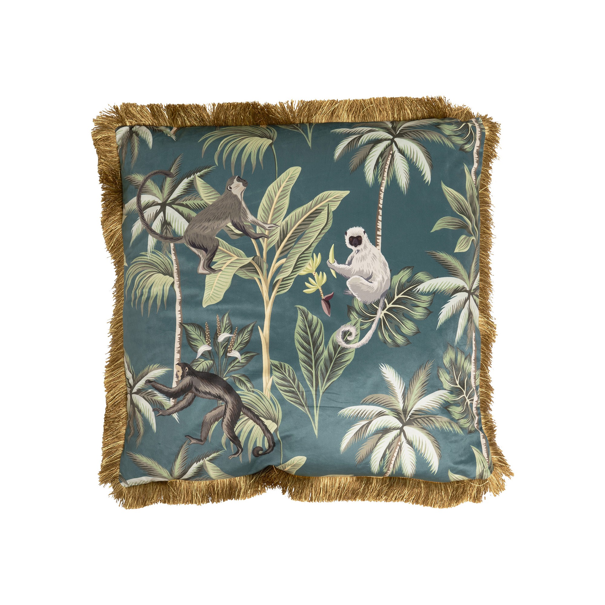 Coussin à franges Jungle singes 55x55cm Kare Design