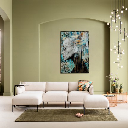 Tableau en verre bleu femme profil fleurs 100x150cm Kare Design