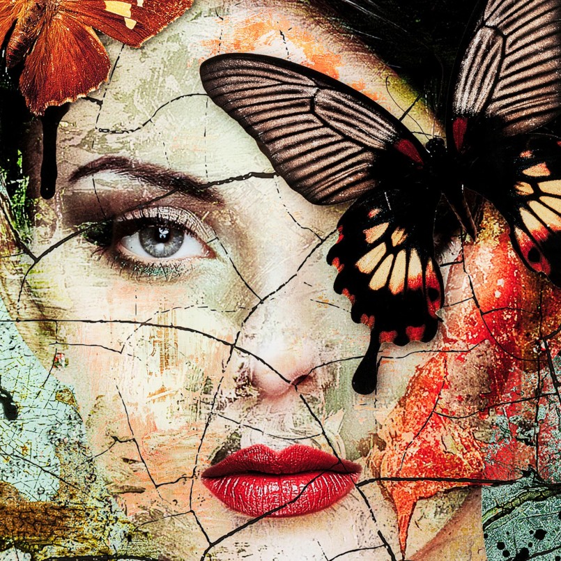 Glass painting woman butterflies broken effect - Kare Design