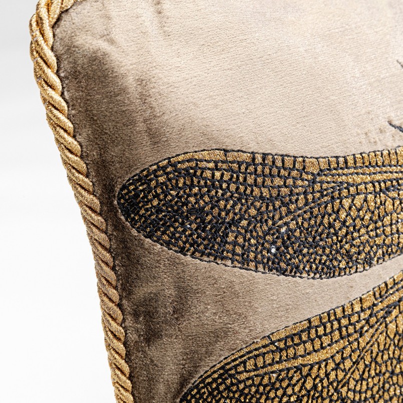 Coussin marron brillant libellules dorées et noires - Kare Design