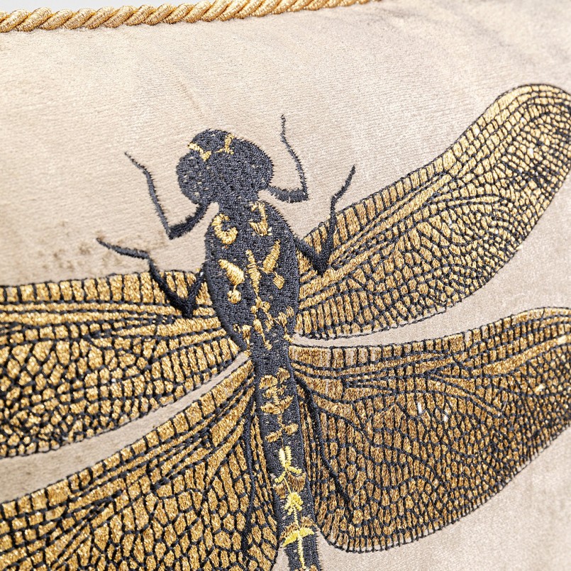 Shiny brown cushion with gold and black dragonflies - Kare Design