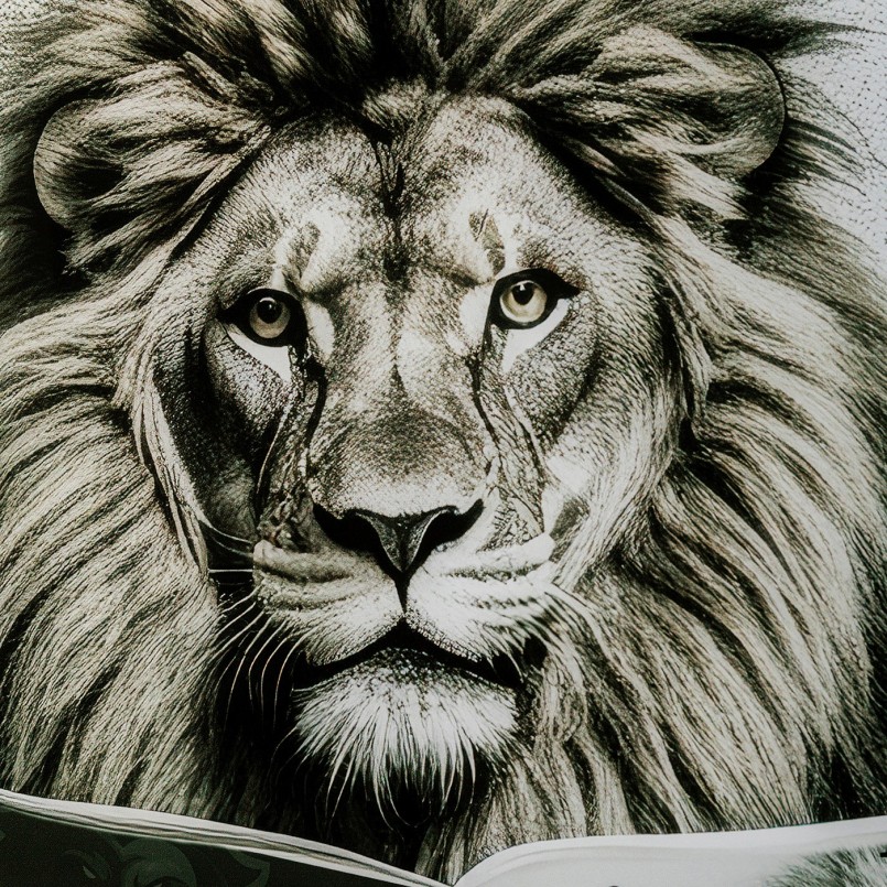 Tableau en verre lion aux toilettes avec un journal - Kare Design