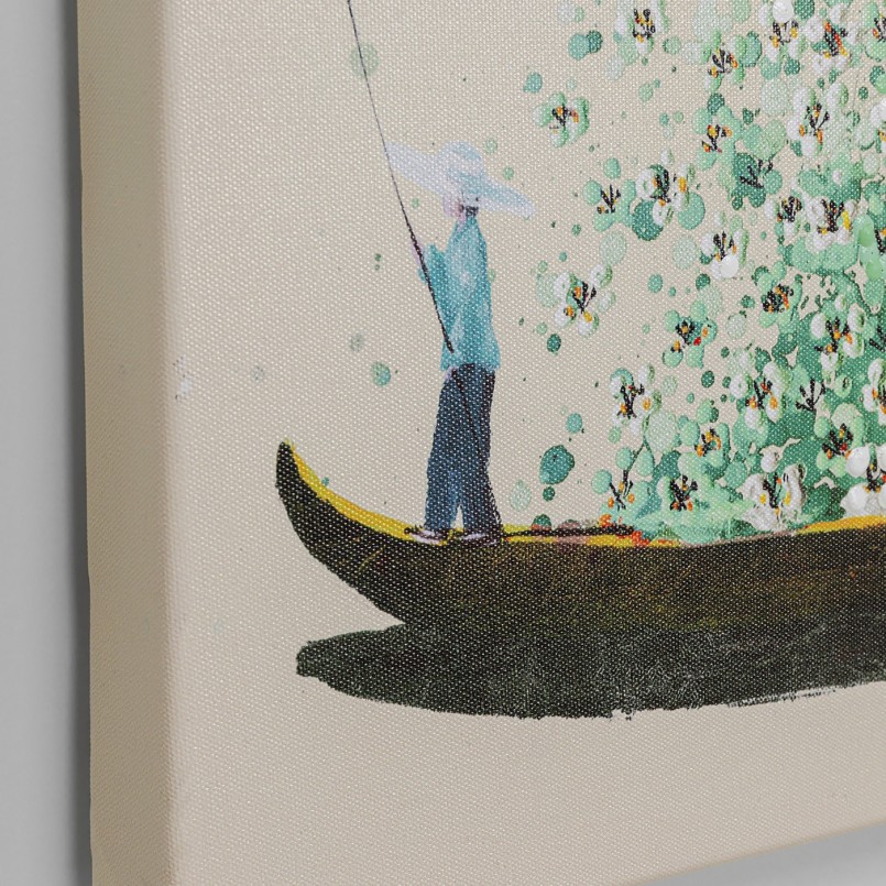 Tableau fleurs pirogue beige et vert - Touched - Kare Design