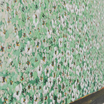 Tableau Touched fleurs pirogue beige et vert 40x50cm Kare Design