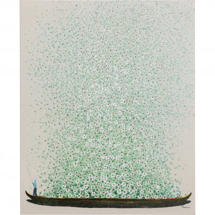 Tableau Touched fleurs pirogue beige et vert 40x50cm Kare Design
