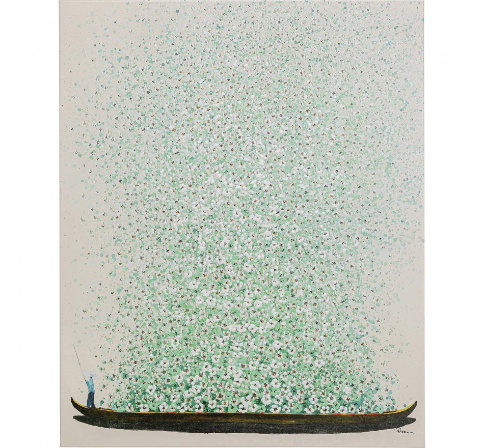 Tableau Touched fleurs pirogue beige et vert 40x50cm Kare Design Tableau Touched fleurs pirogue beige et vert 40x50cm Kare Design