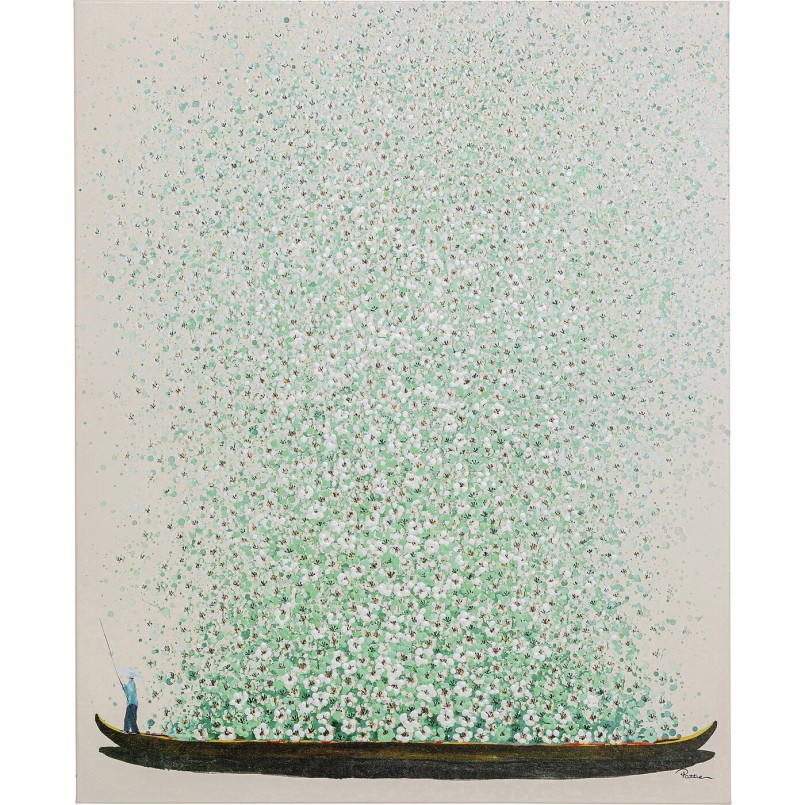 Tableau fleurs pirogue beige et vert - Touched - Kare Design
