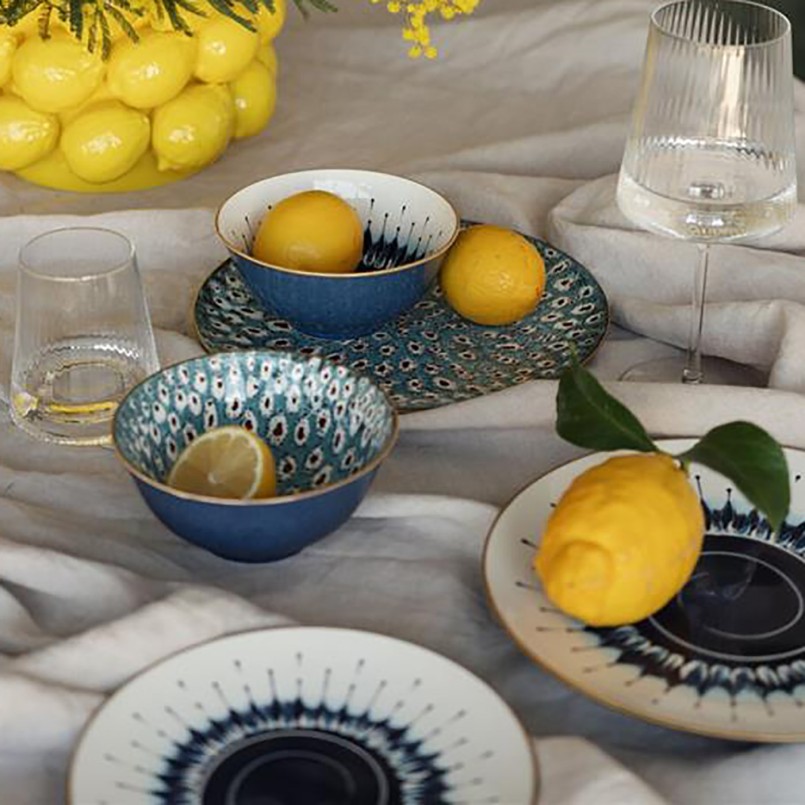 Assiettes en porcelaine blanche et bleue - Dalia - Kare Design