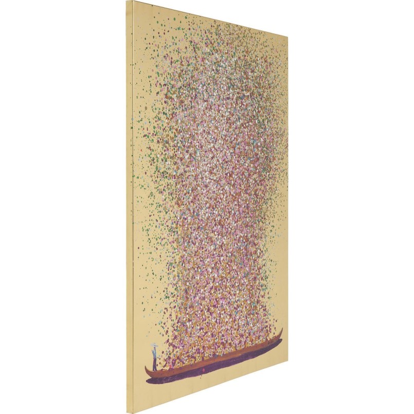 Tableau fleurs pirogue doré et rose - Touched - Kare Design