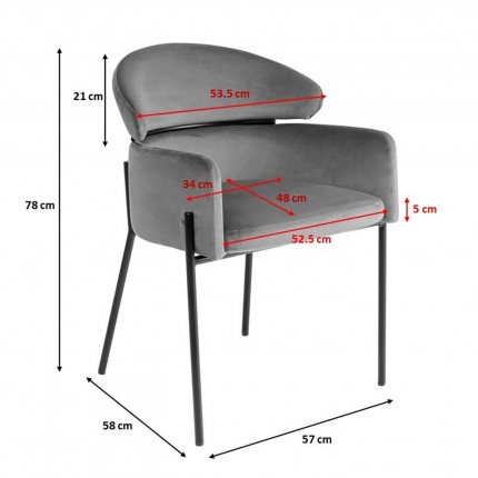 Chaise avec accoudoirs Alexia velours orange Kare Design