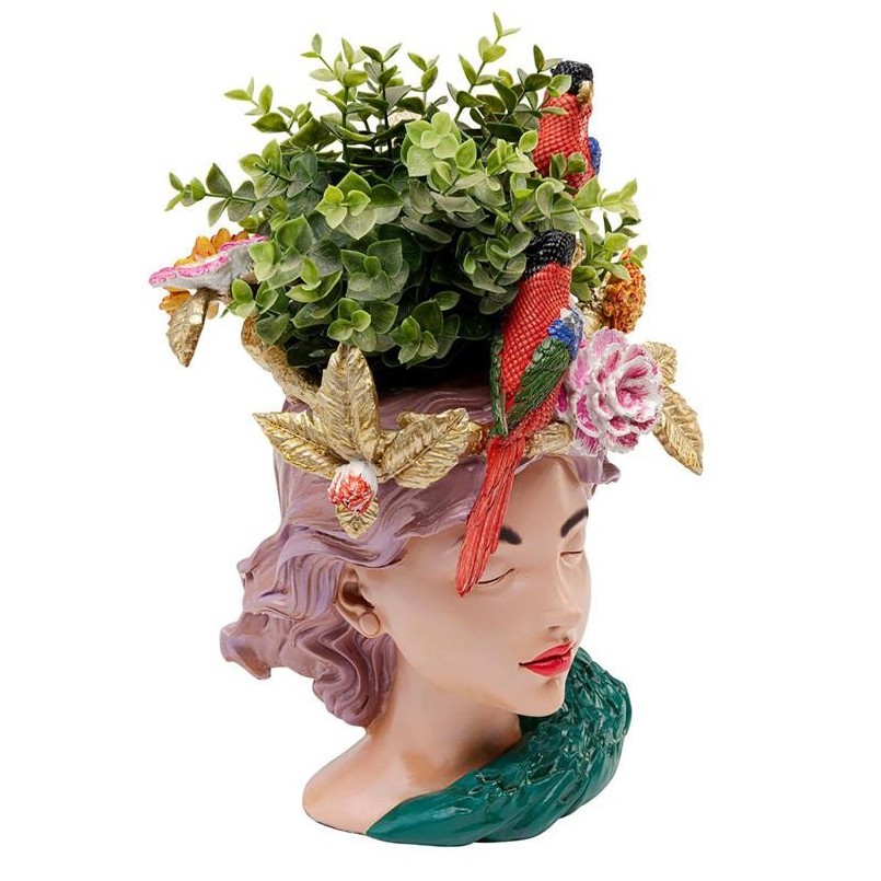 Vase femme coiffée de fleurs et de perroquets -  Kare Design