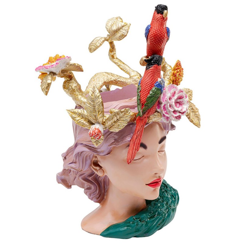 Vase femme coiffée de fleurs et de perroquets -  Kare Design