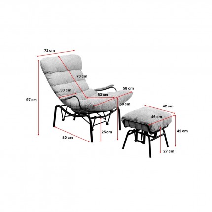 Armchair with stool Vienna Swing grey Kare Design