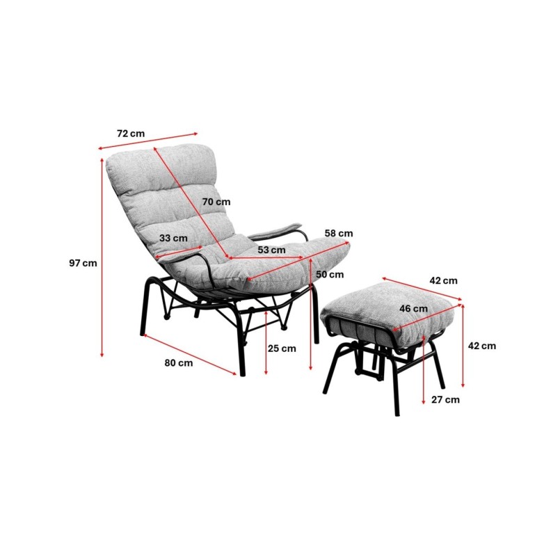 Fauteuil et repose-pieds gris à balancement - Vienna - Kare Design