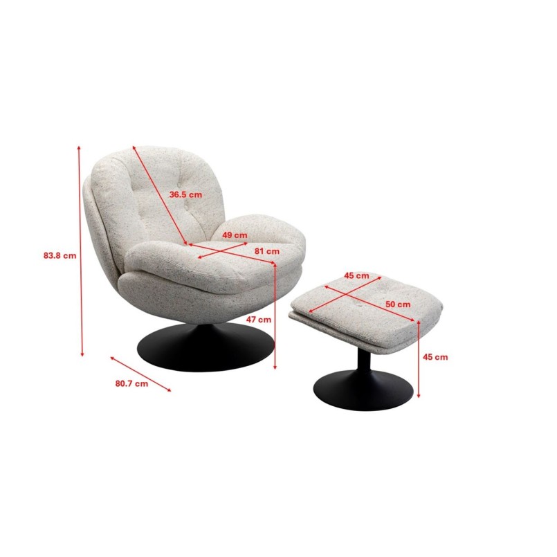 Fauteuil pivotant avec repose-pieds blancs - Standford - Kare Design