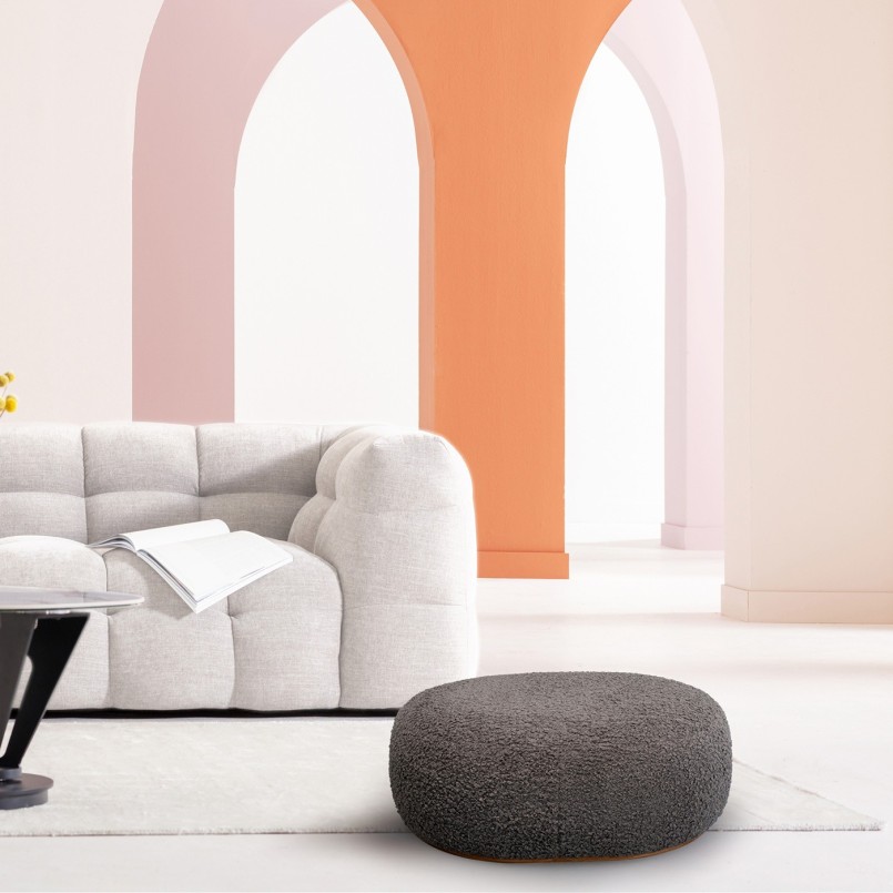 Pouf gris bouclé - Pebble - Kare Design