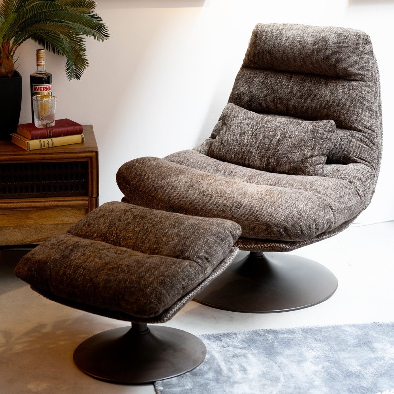 Fauteuil pivotant et repose-pieds marron - Montreal - Kare Design